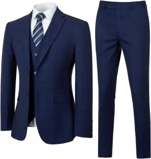 Mens Suit Plaid Slim Fit 3 Pieces Checked Casual Tuxedo Formal Suits for Men Wedding Business Party Blazer Vest Pants Set