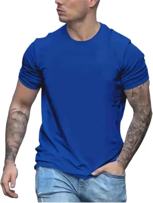 Men's Summer Loose Size Cotton T-Shirt Slim Fit Casual Round Neck Short Sleeve Top