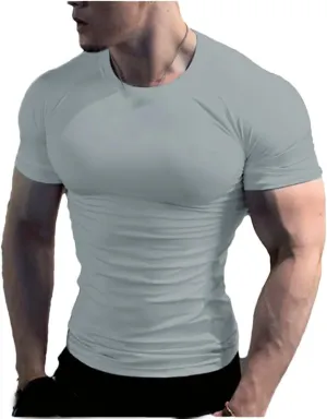 Mens Summer Running T Shirt Short Sleeve Quick Dry Gym Fitness Top Bodybuilding Soccer Football Shirt