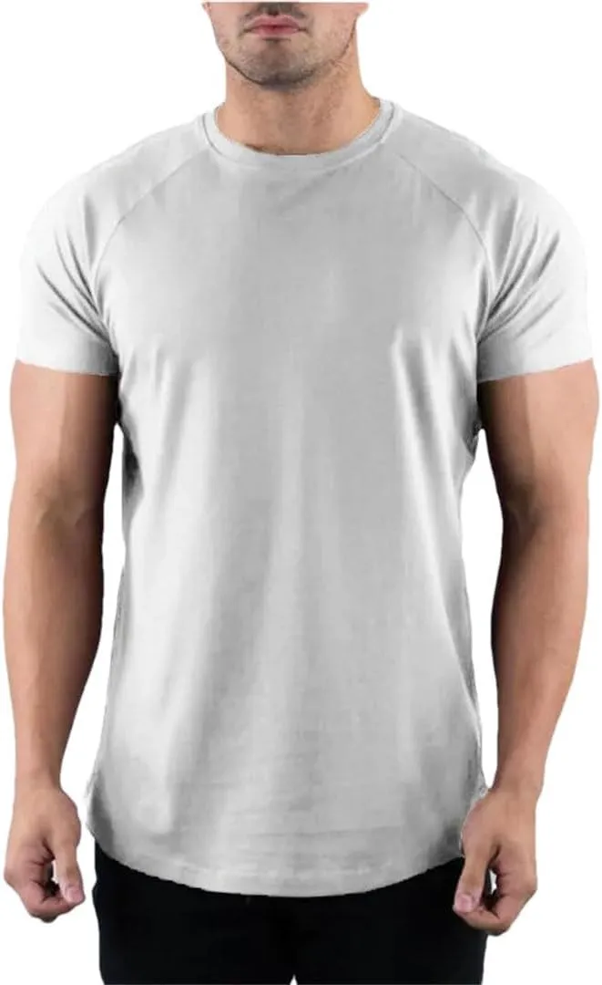 Mens Summer Skinny Fit T Shirt Cotton Short Sleeve Casual Gym Fitness Sport Top