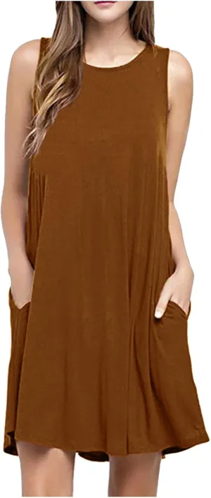 Midi Dresses for Women 2024 Casual Summer Crew Neck Sleeveless Tank Dress Beach Outfits Sexy Bohemian Sundress