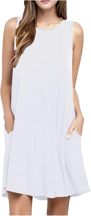 Midi Dresses for Women 2024 Casual Summer Crew Neck Sleeveless Tank Dress Beach Outfits Sexy Bohemian Sundress