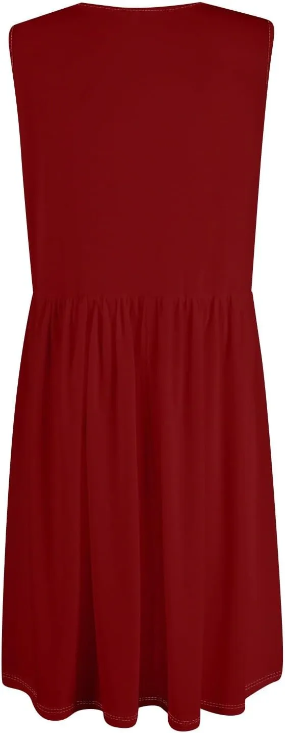 Midi Dresses for Women Summer Scoop Neck Midi Dress Button Casual Sleeveless Elegant Formal Work Dress with Pocket