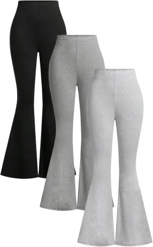 Milumia Girl's 3 Pack Flared Leg Pants Set Elastic Waist Bell Bottom Pants