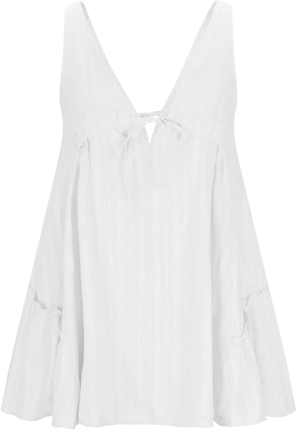 Mini Dress for Women Sexy Deep V Neck Front Tie Backless Sundress Casual Loose Fashion Sexy Sleeveless Beach Dresses
