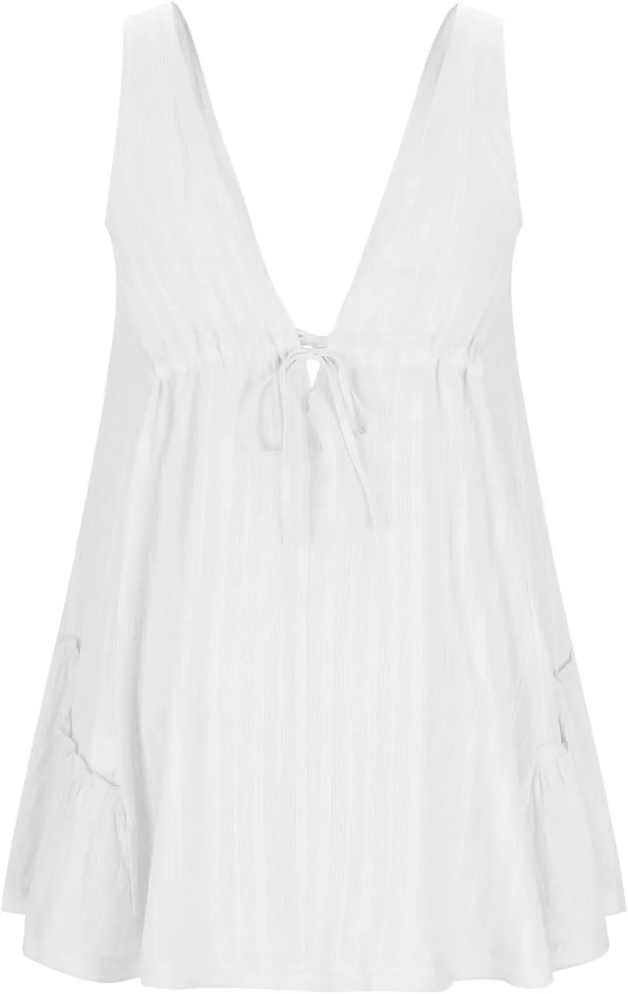 Mini Dress for Women Sexy Deep V Neck Front Tie Backless Sundress Casual Loose Fashion Sexy Sleeveless Beach Dresses