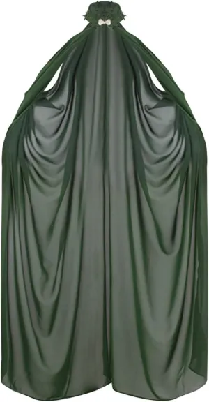 Miyaomn Ladies Womens Summer Dresses Womens Chiffon Lace Halter Neck Cloak Solid Wedding Bridal Thin Shawl Cape Ladies Long Robe Halloween Cosplay Costume(Green,One Size)