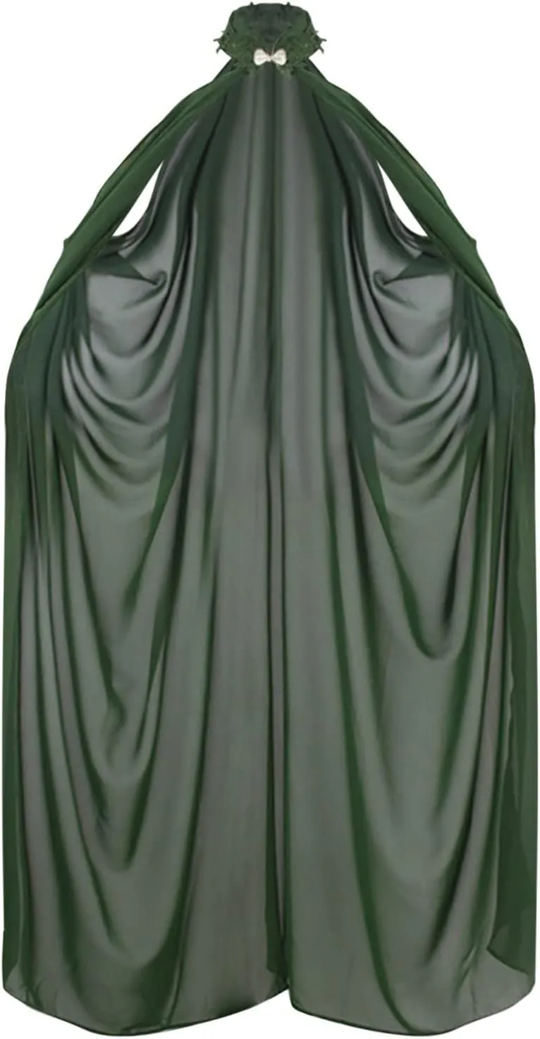 Miyaomn Ladies Womens Summer Dresses Womens Chiffon Lace Halter Neck Cloak Solid Wedding Bridal Thin Shawl Cape Ladies Long Robe Halloween Cosplay Costume(Green,One Size)