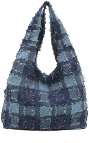 Molodo Plaid Tote Bag for Women Soft Hobo Bag for Work Fluffy Shoulder Bag Large Tote Handbag Purses Vintage Satchel Bag