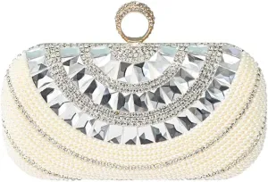 Mudono Clutch Bag for Women Small Shoulder Purse Glitter Evening Bag with Pearl Diamond Designer Handbag for Wedding Party