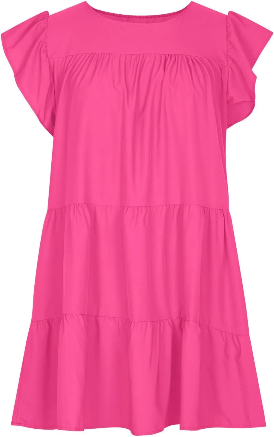 NaRHbrg Women's 2025 Summer Casual Short Dress Solid Ruffle Trim Cap Sleeve Tunic Dresses A-line Layered Swing Flowy Sundress