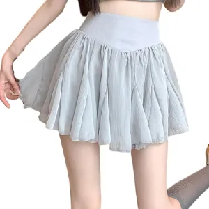 OFFSUM Womens Short Skirts - Ruffled Pleated Mini Skirt Women Summer Slim High Waist Elegant Korean Style Girls Stree