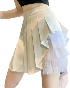OFFSUM Womens Short Skirts - Sexy Patchwork A-Line Skirt Women Korean Style High Waist Slim Pleated Skirts Summer Sol