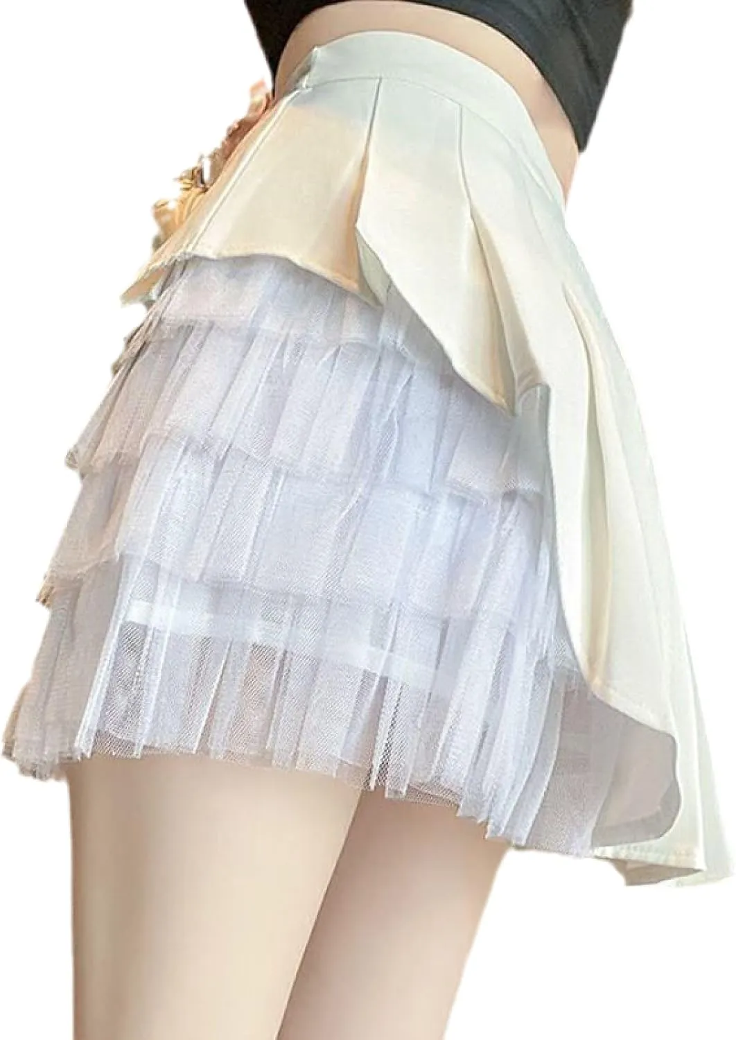 OFFSUM Womens Short Skirts - Sexy Patchwork A-Line Skirt Women Korean Style High Waist Slim Pleated Skirts Summer Sol