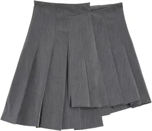 OFFSUM Womens Short Skirts - Solid Color Irregular Pleated Skirt Women High Waist A-Line Streetwear Korean Style Fash