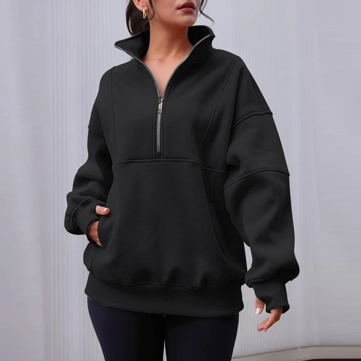 Oversized Half Zip Sweatshirt Women Fleece Quarter Zip Pullover Y2k Hoodies with Pocket Fall Outfits Winter Clothes