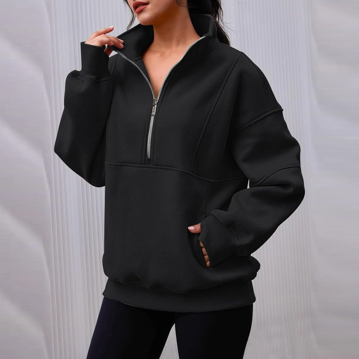 Oversized Half Zip Sweatshirt Women Fleece Quarter Zip Pullover Y2k Hoodies with Pocket Fall Outfits Winter Clothes