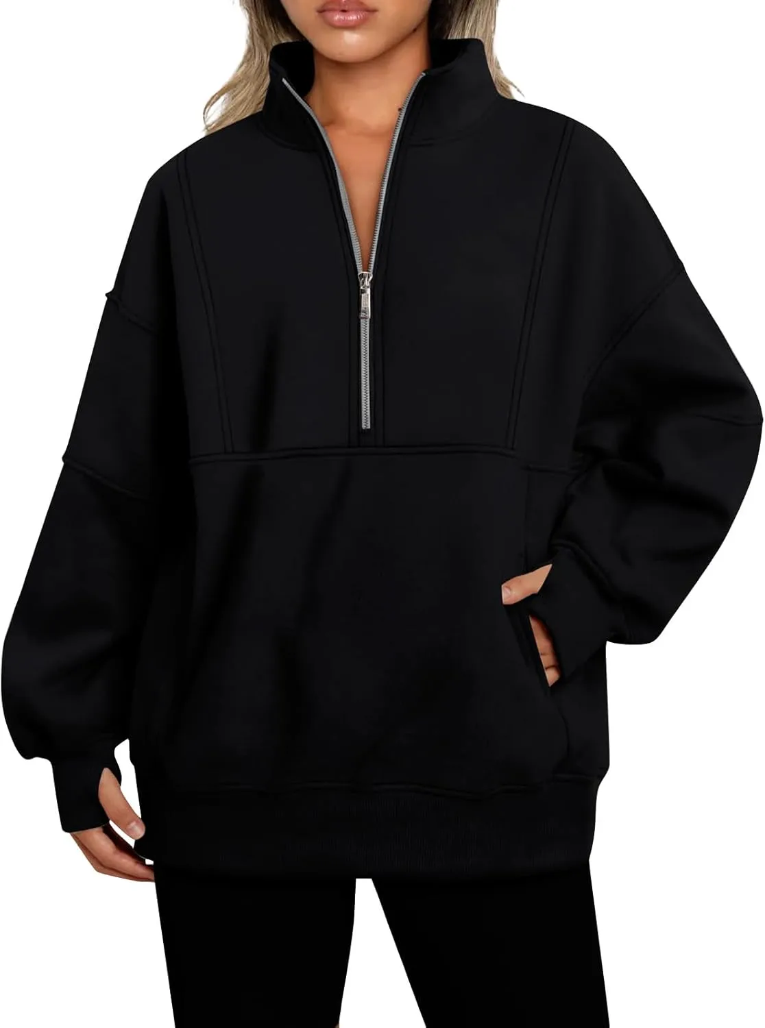 Oversized Half Zip Sweatshirt Women Fleece Quarter Zip Pullover Y2k Hoodies with Pocket Fall Outfits Winter Clothes