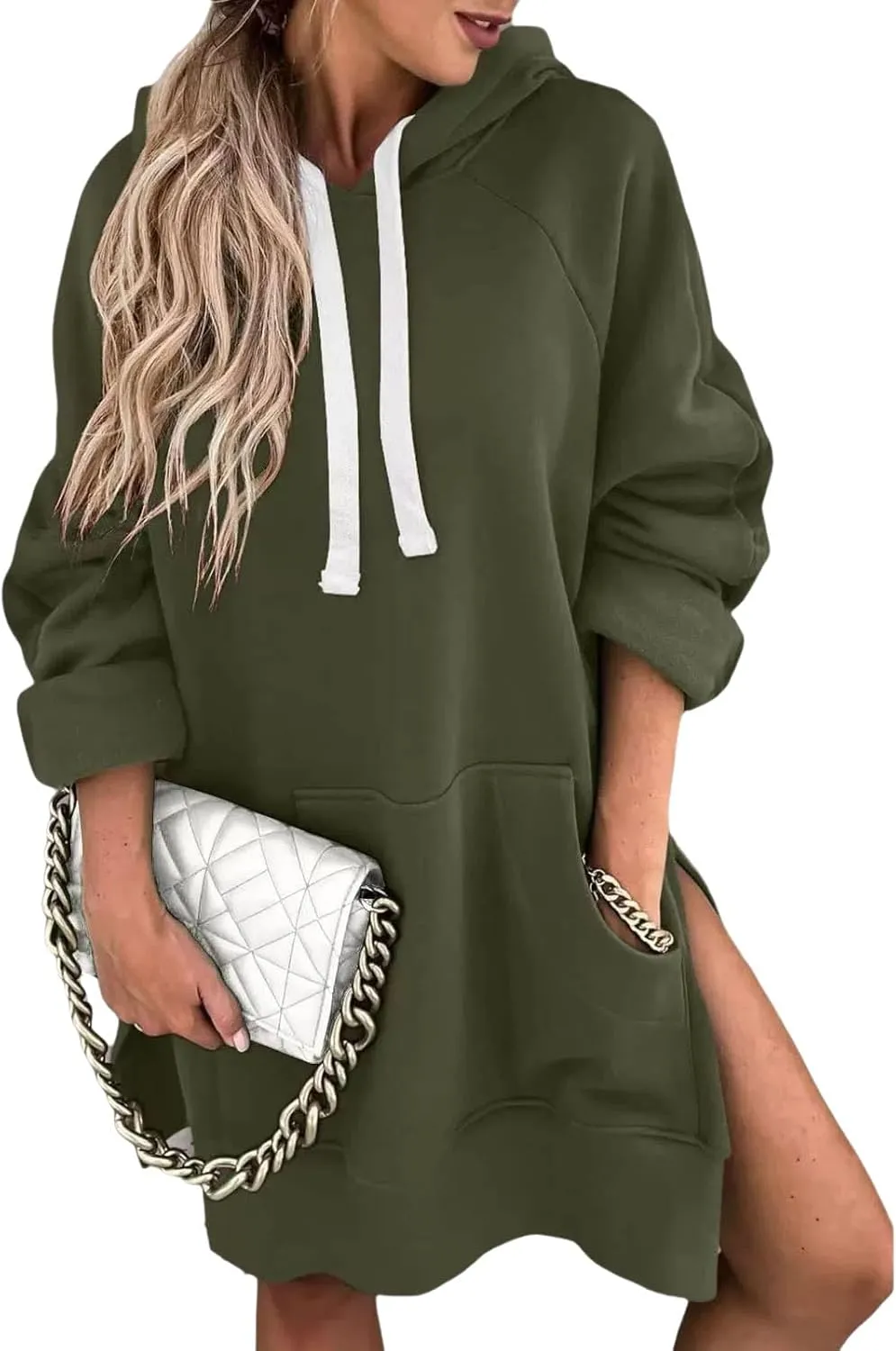 Oversized Hoodie Dress Women, Hoodie Dress for Women with Pockets, Women's Casual Pullover Long Sleeve Split Hem