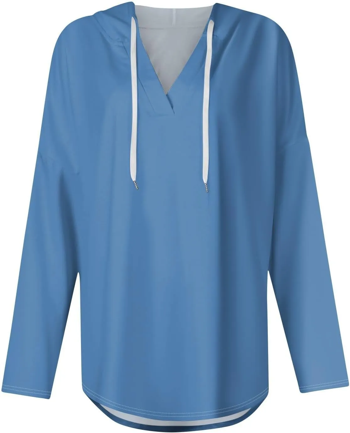 Oversized V Neck Hoodie for Women Long Sleeve Shirts Loose Fit Tunic Tops Tshirts Soft Cmofy Blouse Solid Tees