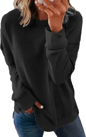 Overstock Items Clearance All,Top Women Loose Woman's Casual Fashion Long Sleeve Solid Color Round Collar Hoodie Lightweight Oversized (#1-Black, L)