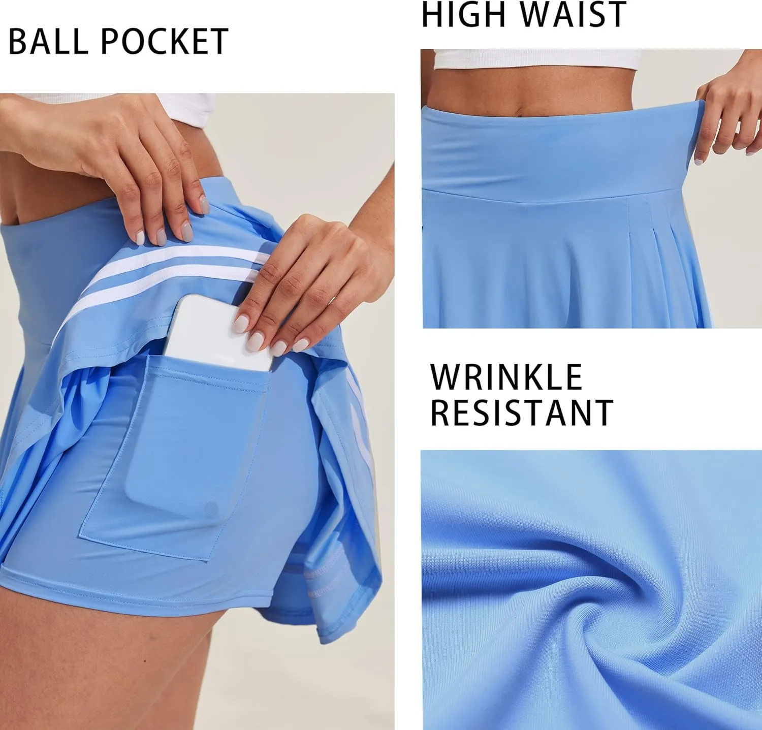 PINSPARK Pleated Tennis Skirt Womens Athletic Golf Skort Activewear Built-in Shorts Sport Outfits Workout Running Mini Skirts