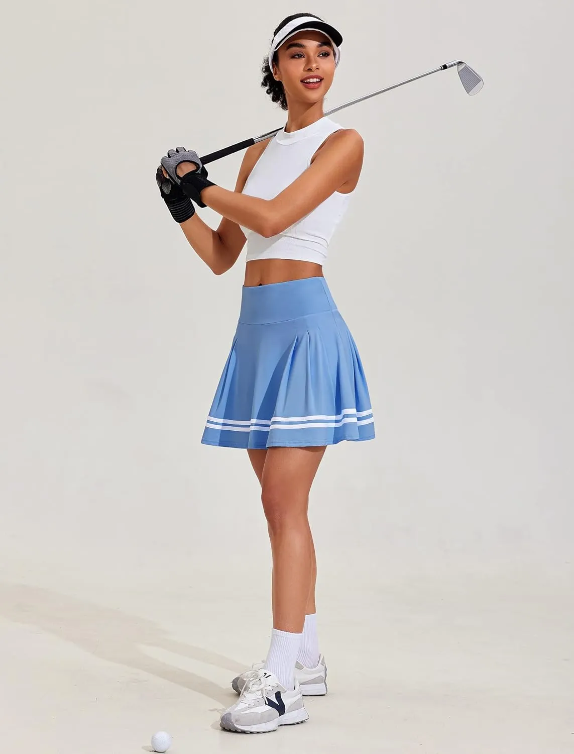 PINSPARK Pleated Tennis Skirt Womens Athletic Golf Skort Activewear Built-in Shorts Sport Outfits Workout Running Mini Skirts