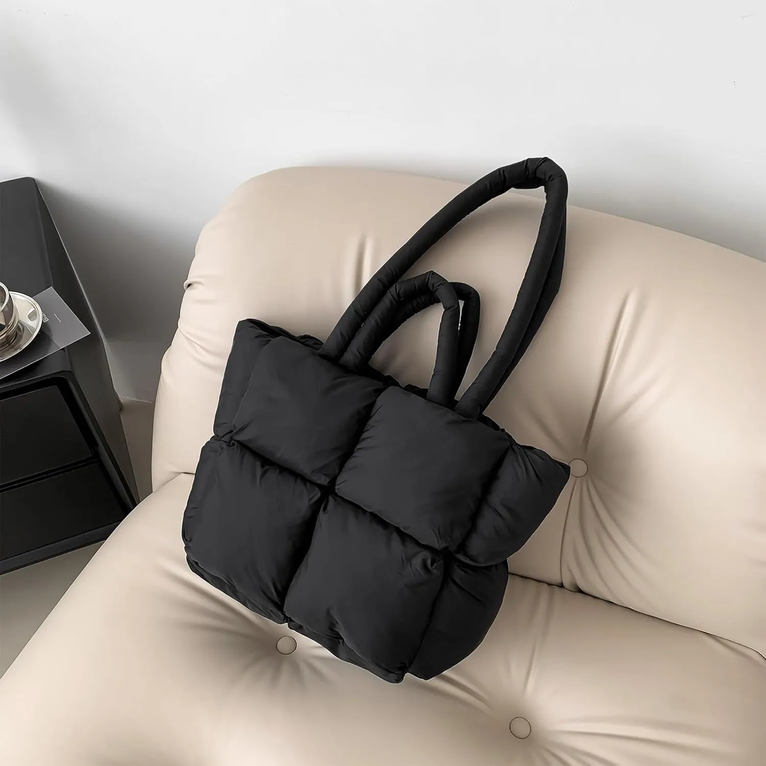 Puffy Tote Bags Small Lightweight Down Cotton Padded Quilted Purse Puffer Tote Bag Shoulder Handbags for Women