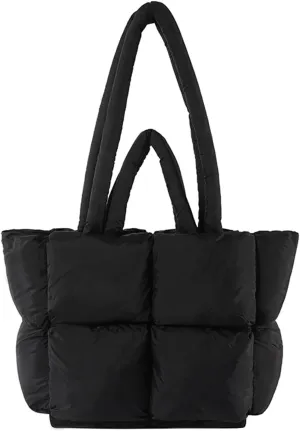 Puffy Tote Bags Small Lightweight Down Cotton Padded Quilted Purse Puffer Tote Bag Shoulder Handbags for Women