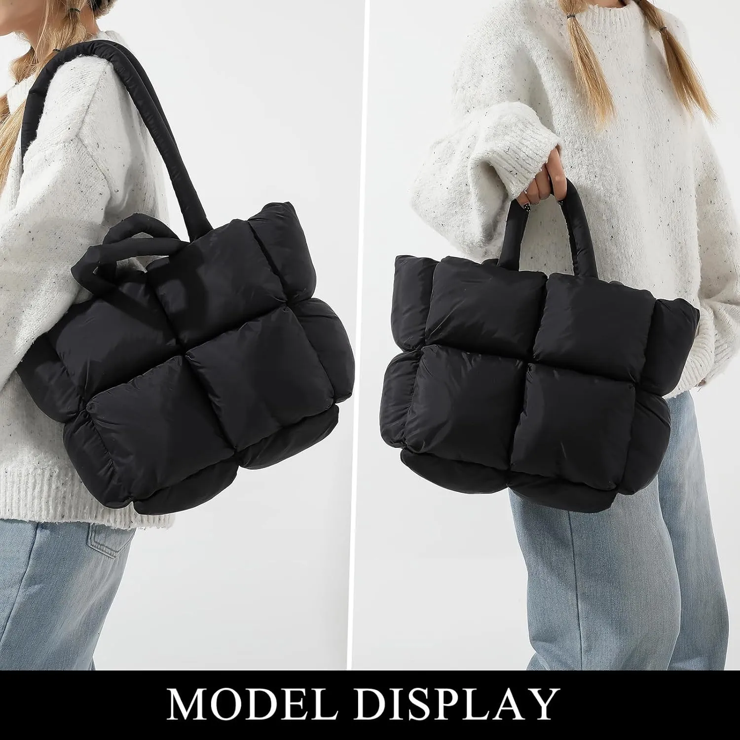 Puffy Tote Bags Small Lightweight Down Cotton Padded Quilted Purse Puffer Tote Bag Shoulder Handbags for Women
