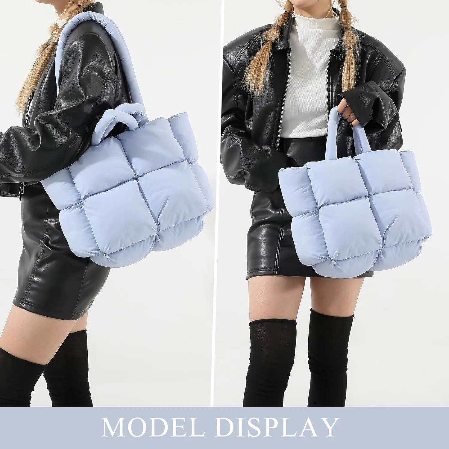 Puffy Tote Bags Small Lightweight Down Cotton Padded Quilted Purse Puffer Tote Bag Shoulder Handbags for Women