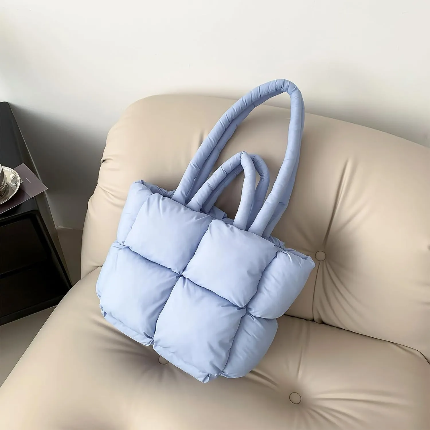 Puffy Tote Bags Small Lightweight Down Cotton Padded Quilted Purse Puffer Tote Bag Shoulder Handbags for Women
