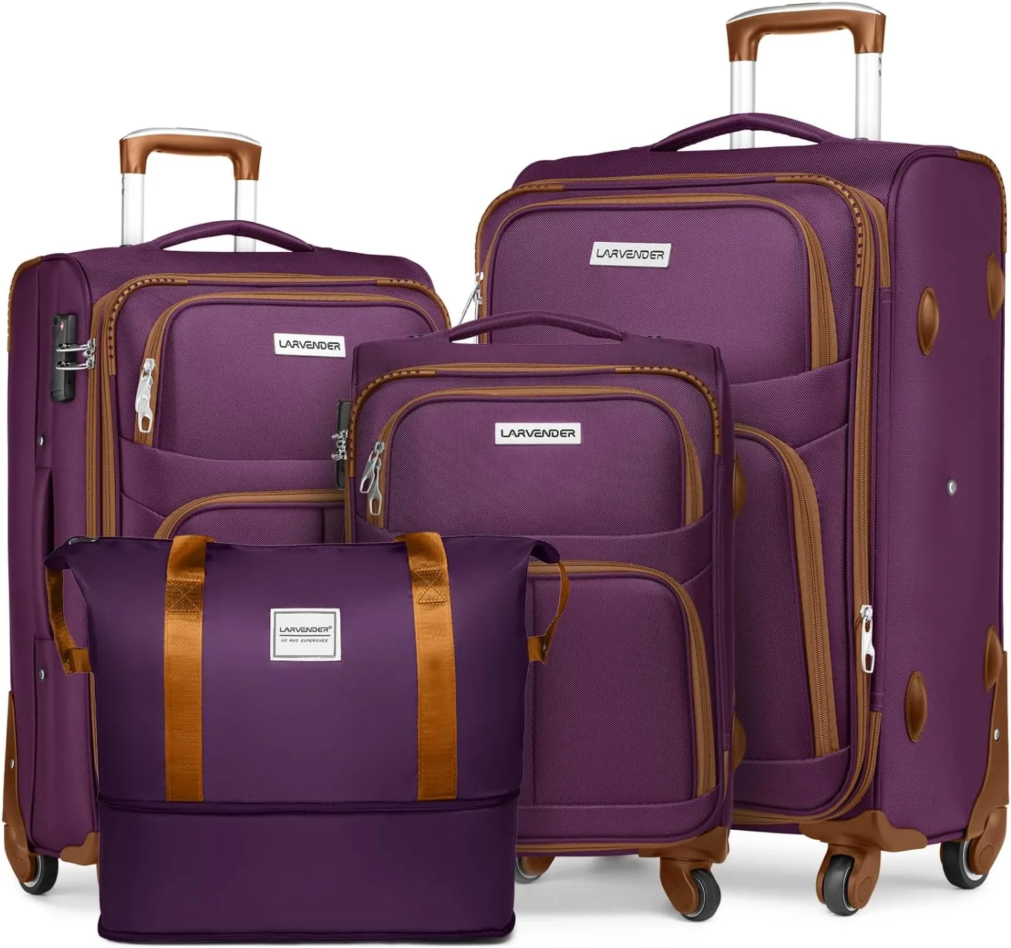 Purple Premium 5 Piece Expandable Softside Luggage Set with Spinner Wheels and TSA Lock