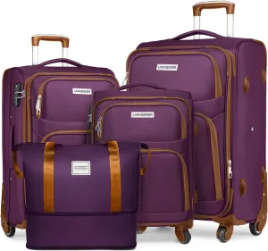Purple Premium 5 Piece Expandable Softside Luggage Set with Spinner Wheels and TSA Lock