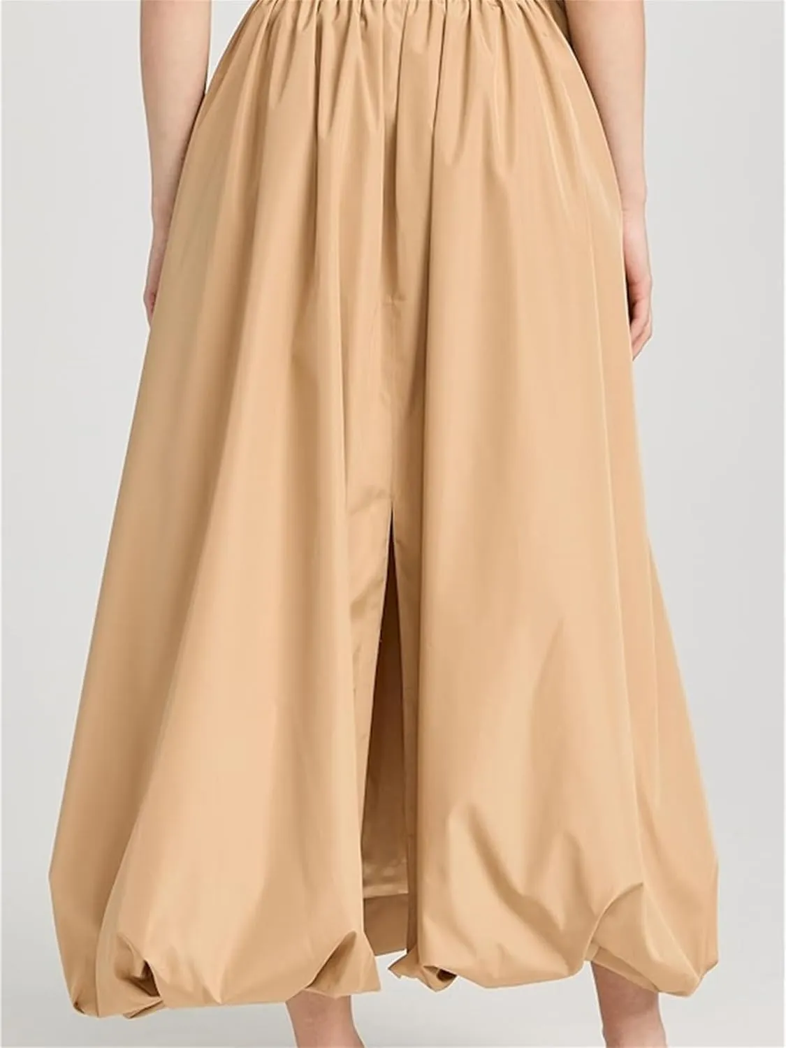 Raruxxin Women Y2k Bubble Maxi Skirt Elastic Low Waist Pleated Balloon Long Skirt Summer Ruffle Puffy Flowy Swing Midi Dress