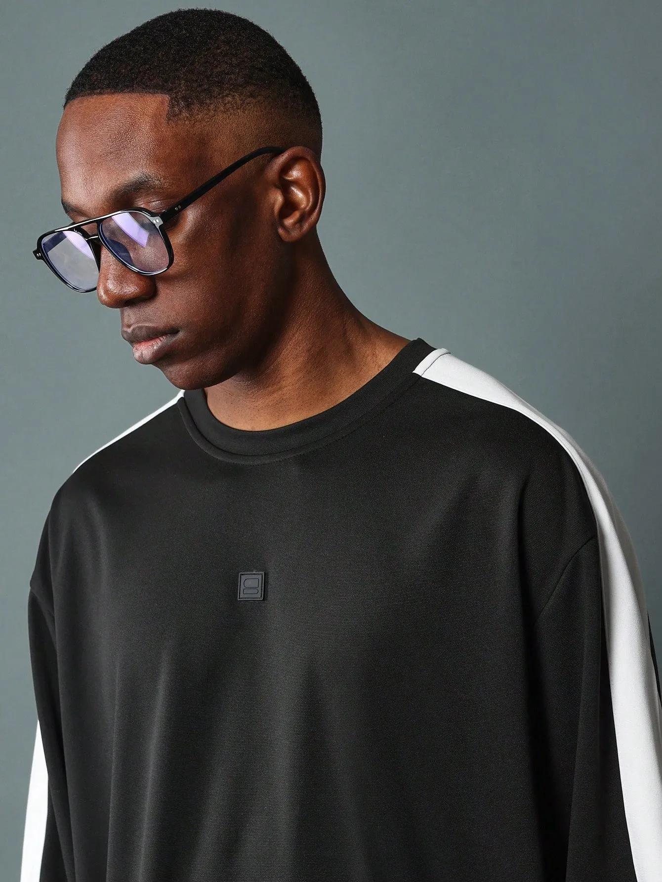Regular Fit Longs Sleeve Tee With Contrast Colour Panel
