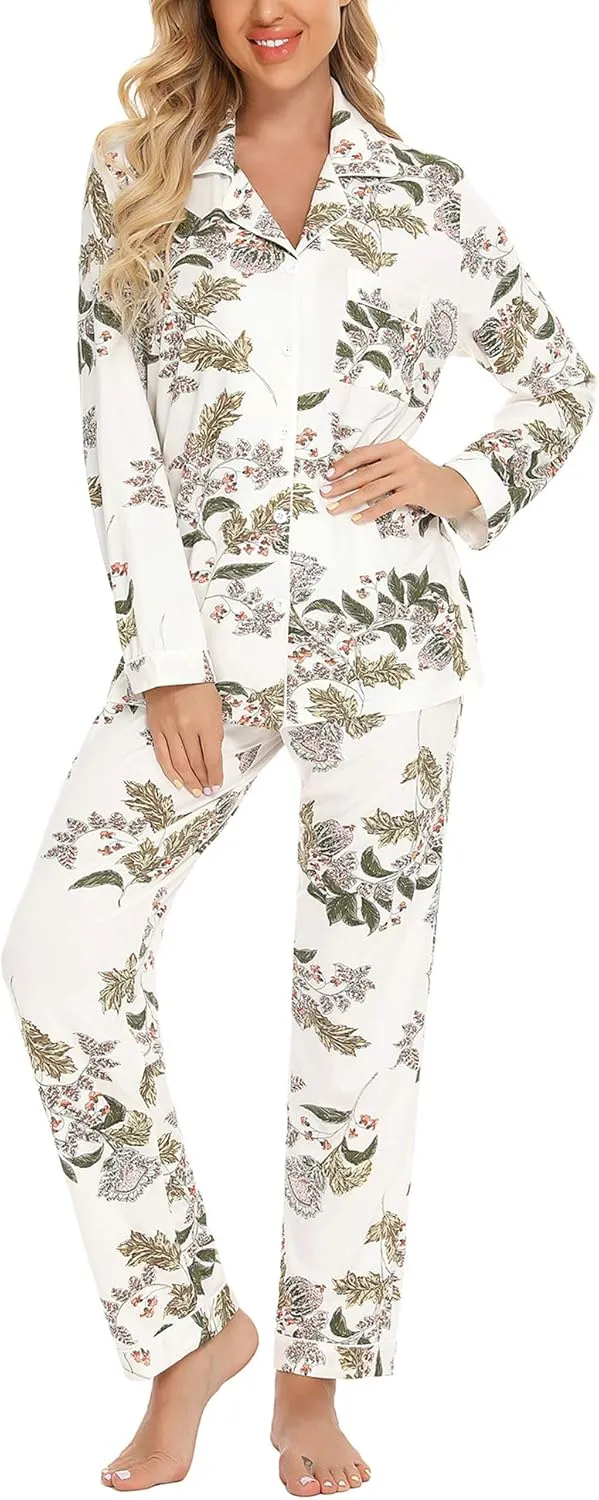 Senert Pajamas Set For Women Long Sleeve Sleepwear Soft Button Down Shirt with Long Pants Pj Lounge Sets S-XXL