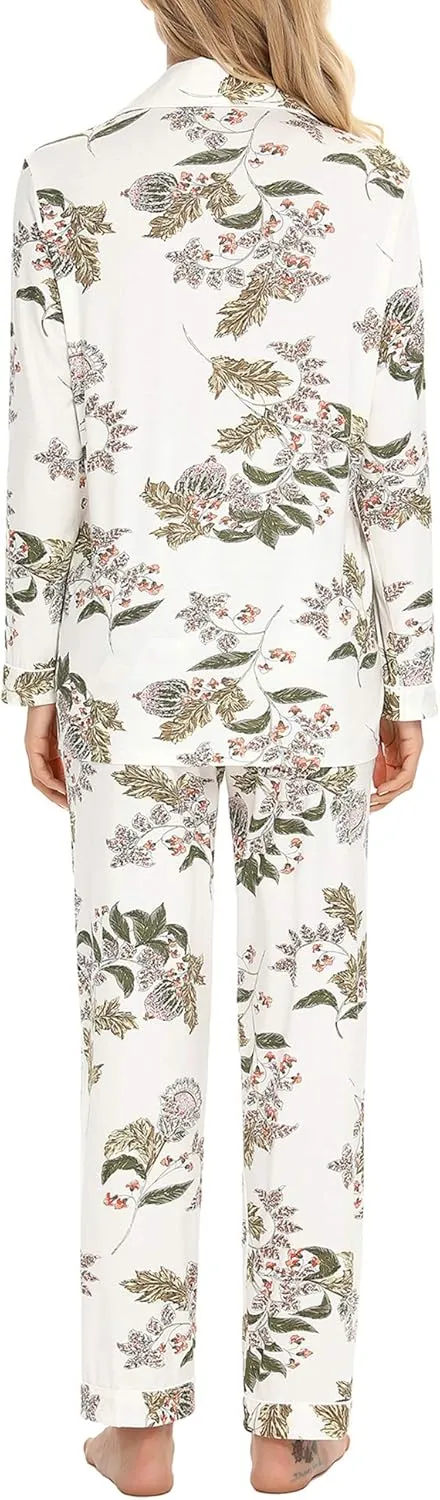Senert Pajamas Set For Women Long Sleeve Sleepwear Soft Button Down Shirt with Long Pants Pj Lounge Sets S-XXL