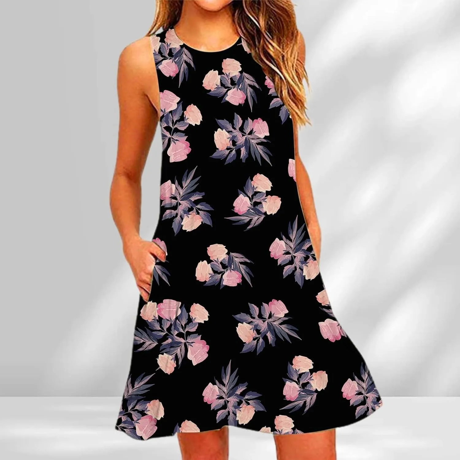 Spring Dresses for Women 2024 Summer Suspender Dresses Beach Casual Sleeveless Floral Print Tank Loose Sundress