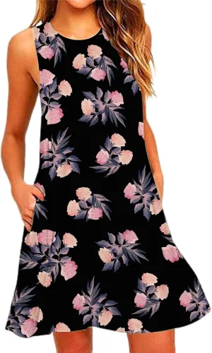 Spring Dresses for Women 2024 Summer Suspender Dresses Beach Casual Sleeveless Floral Print Tank Loose Sundress