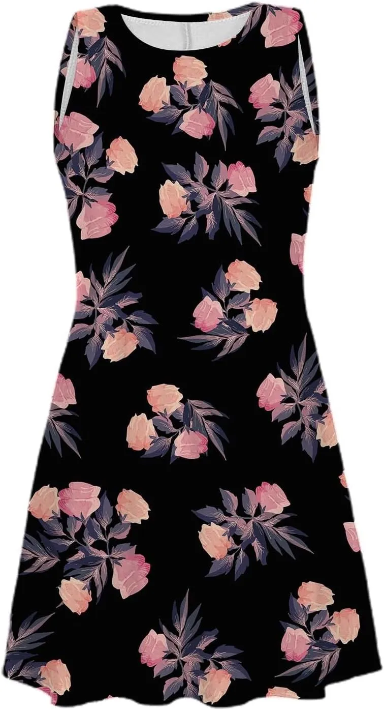 Spring Dresses for Women 2024 Summer Suspender Dresses Beach Casual Sleeveless Floral Print Tank Loose Sundress