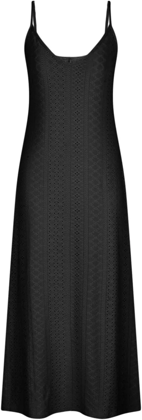 Spring Maxi Dresses for Women 2025 Summer Casual Petal Sleeve Eyelet Dress Fashion Trendy Loose Swing Flowy Long Dress
