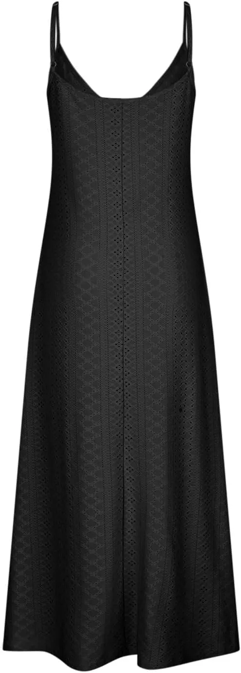 Spring Maxi Dresses for Women 2025 Summer Casual Petal Sleeve Eyelet Dress Fashion Trendy Loose Swing Flowy Long Dress