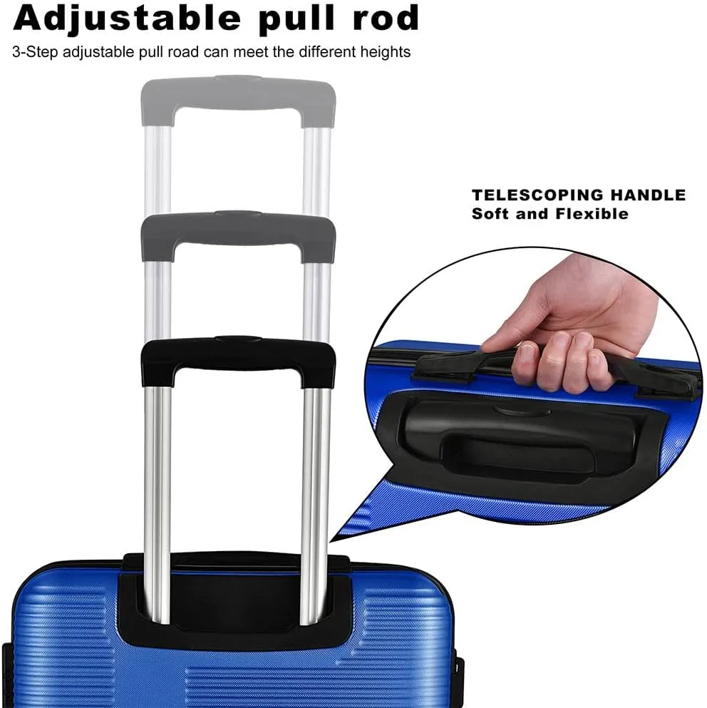 Suitcase, Carry On Hardside Luggage with Retractable Pole and Spinner Wheels Suitcase Set 3 Piece with TSA Lock and Built-in Compression Straps for Travel Back to School Business,C Blue