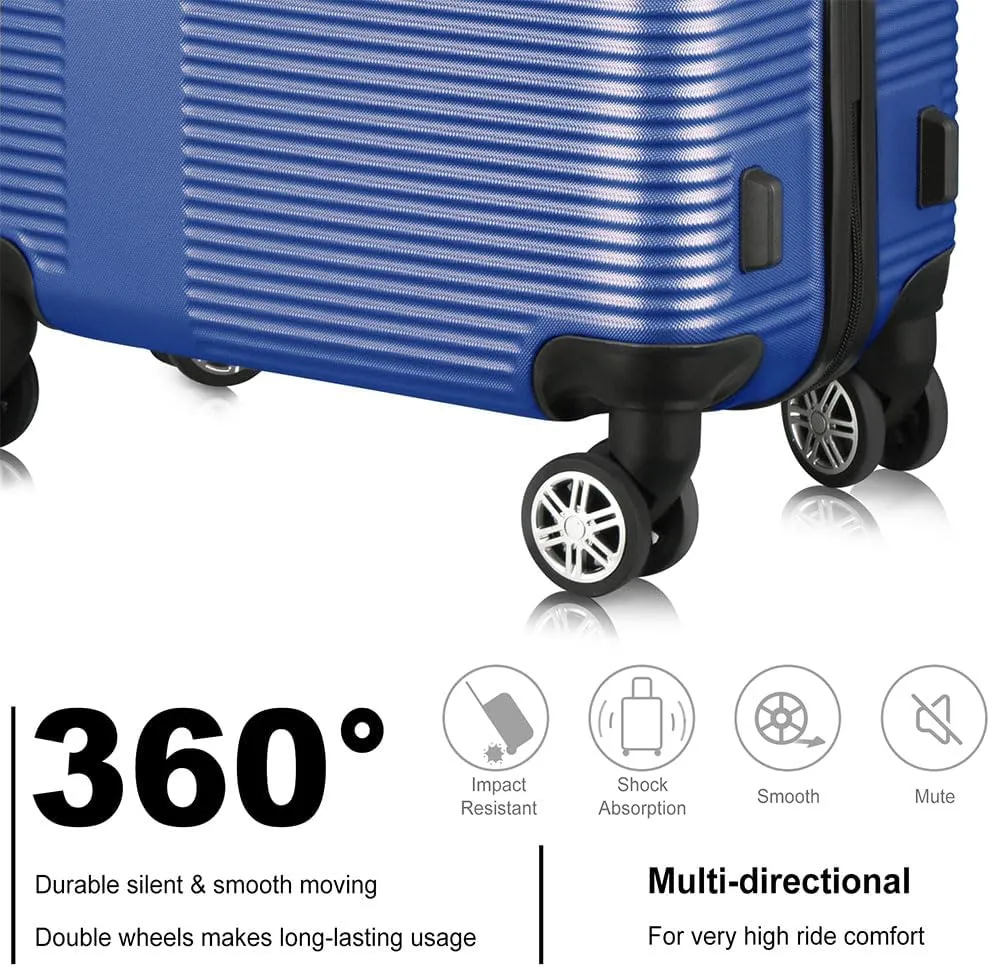 Suitcase, Carry On Hardside Luggage with Retractable Pole and Spinner Wheels Suitcase Set 3 Piece with TSA Lock and Built-in Compression Straps for Travel Back to School Business,C Blue