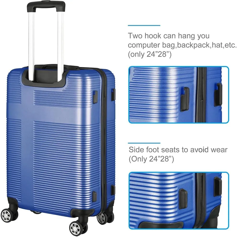 Suitcase, Carry On Hardside Luggage with Retractable Pole and Spinner Wheels Suitcase Set 3 Piece with TSA Lock and Built-in Compression Straps for Travel Back to School Business,C Blue