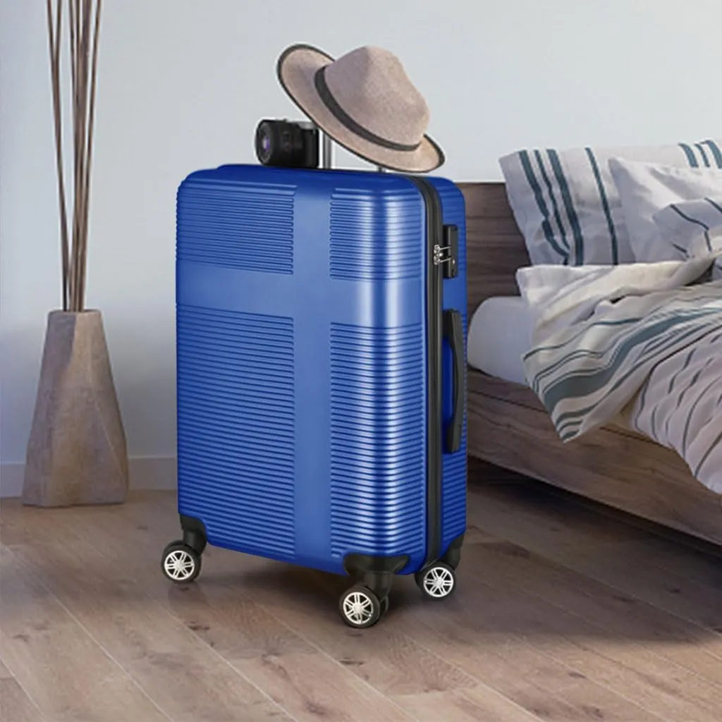 Suitcase, Carry On Hardside Luggage with Retractable Pole and Spinner Wheels Suitcase Set 3 Piece with TSA Lock and Built-in Compression Straps for Travel Back to School Business,C Blue