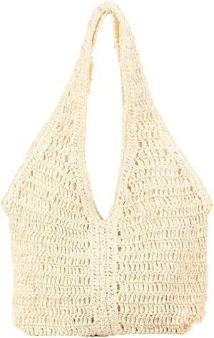 Summer Beach Straw Bag for Women Handmade Crochet Straw Shoulder Bag Purse Carryall Woven Hobo Bag Vacation