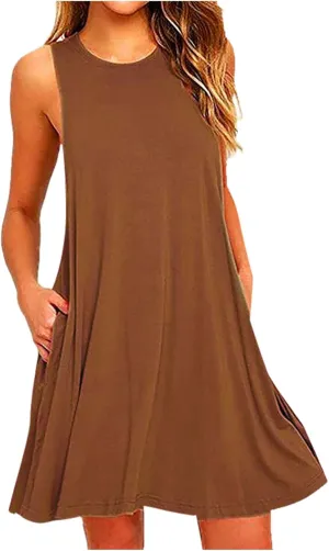 Summer Dresses for Women 2024 Casual Sleeveless Beach Swing Flaral Tank Dress Plain Loose Boho Sundress with Pockets