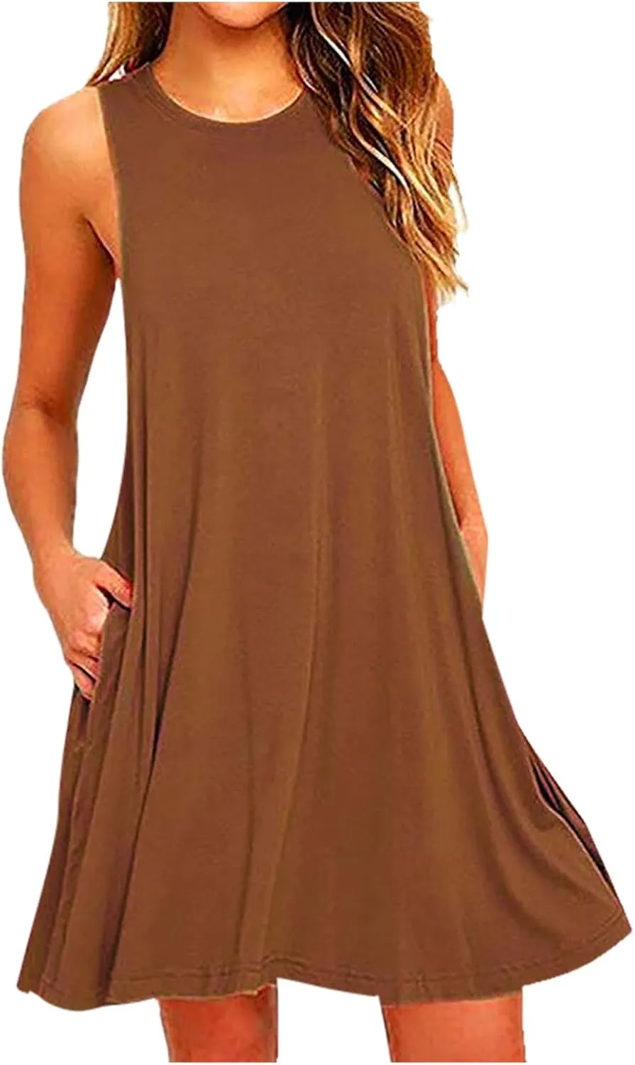 Summer Dresses for Women 2024 Casual Sleeveless Beach Swing Flaral Tank Dress Plain Loose Boho Sundress with Pockets
